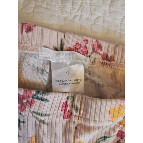 Floral Ribbed Leggings Size 12 Soft Stretchy Knit Spring Flowers By Sunset Sky - Picture 5 of 5